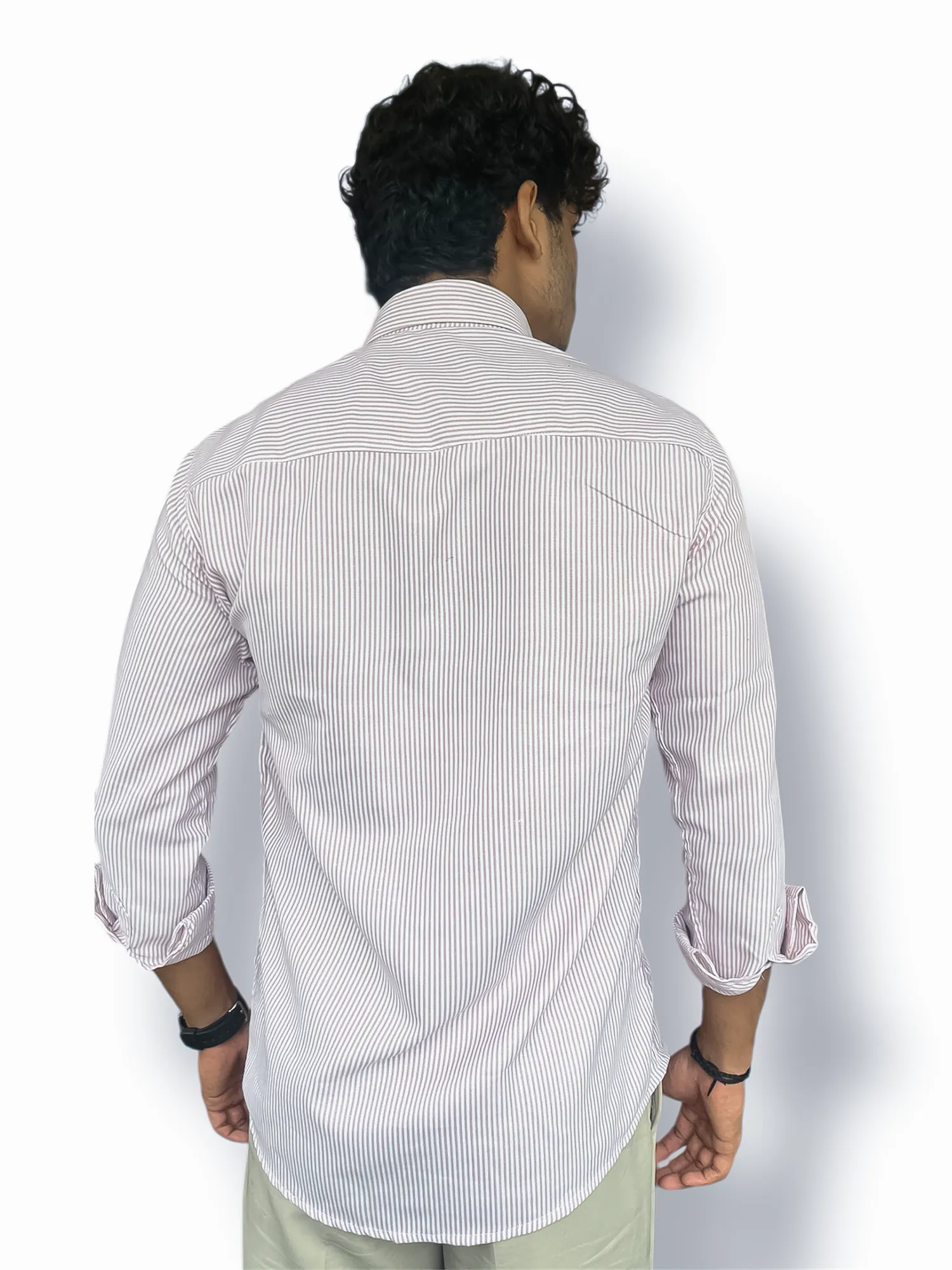 Oxford Full-Hand Shirt – Pink & White Stripes - Image 3