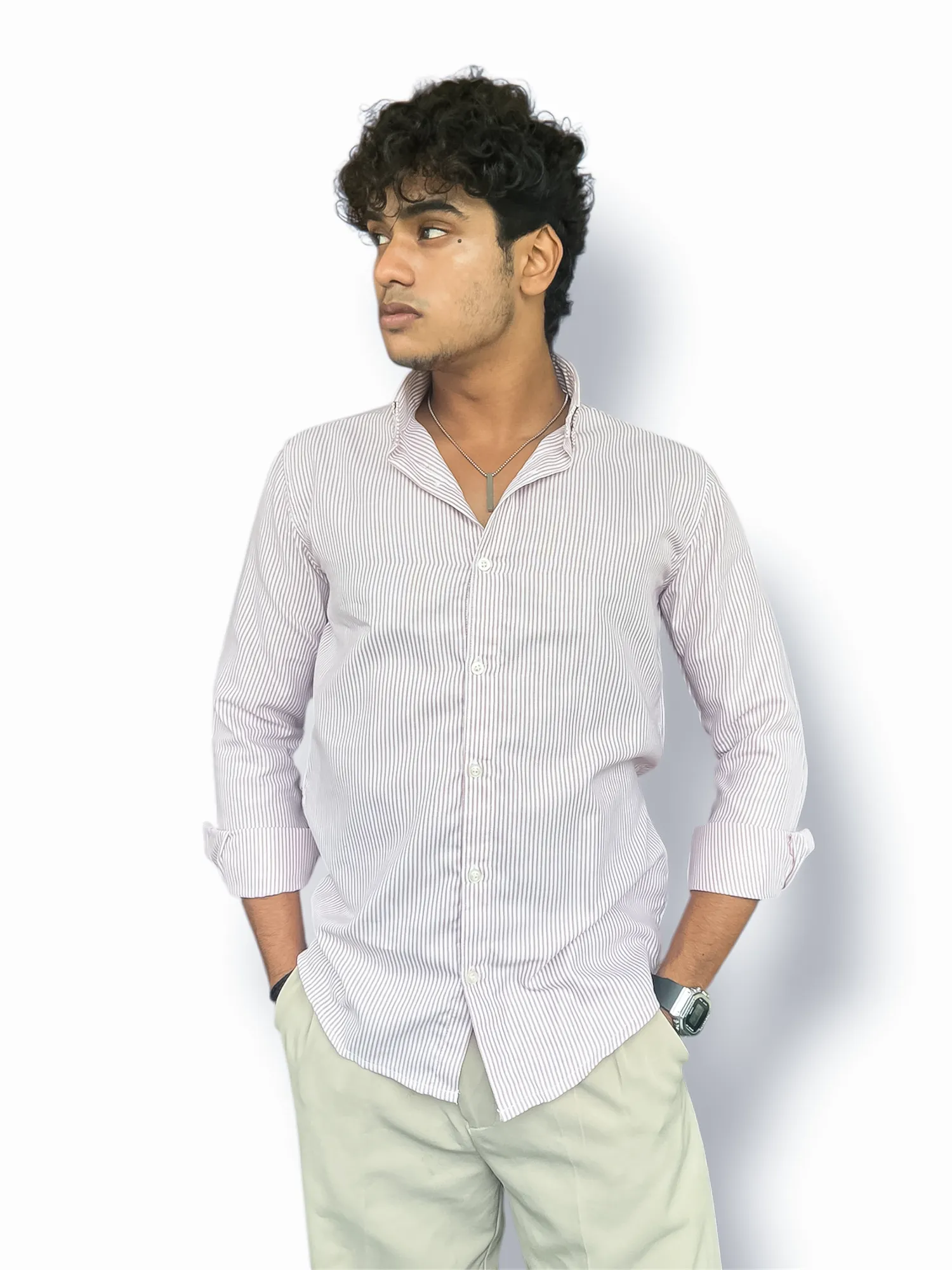 Oxford Full-Hand Shirt – Pink & White Stripes - Image 2