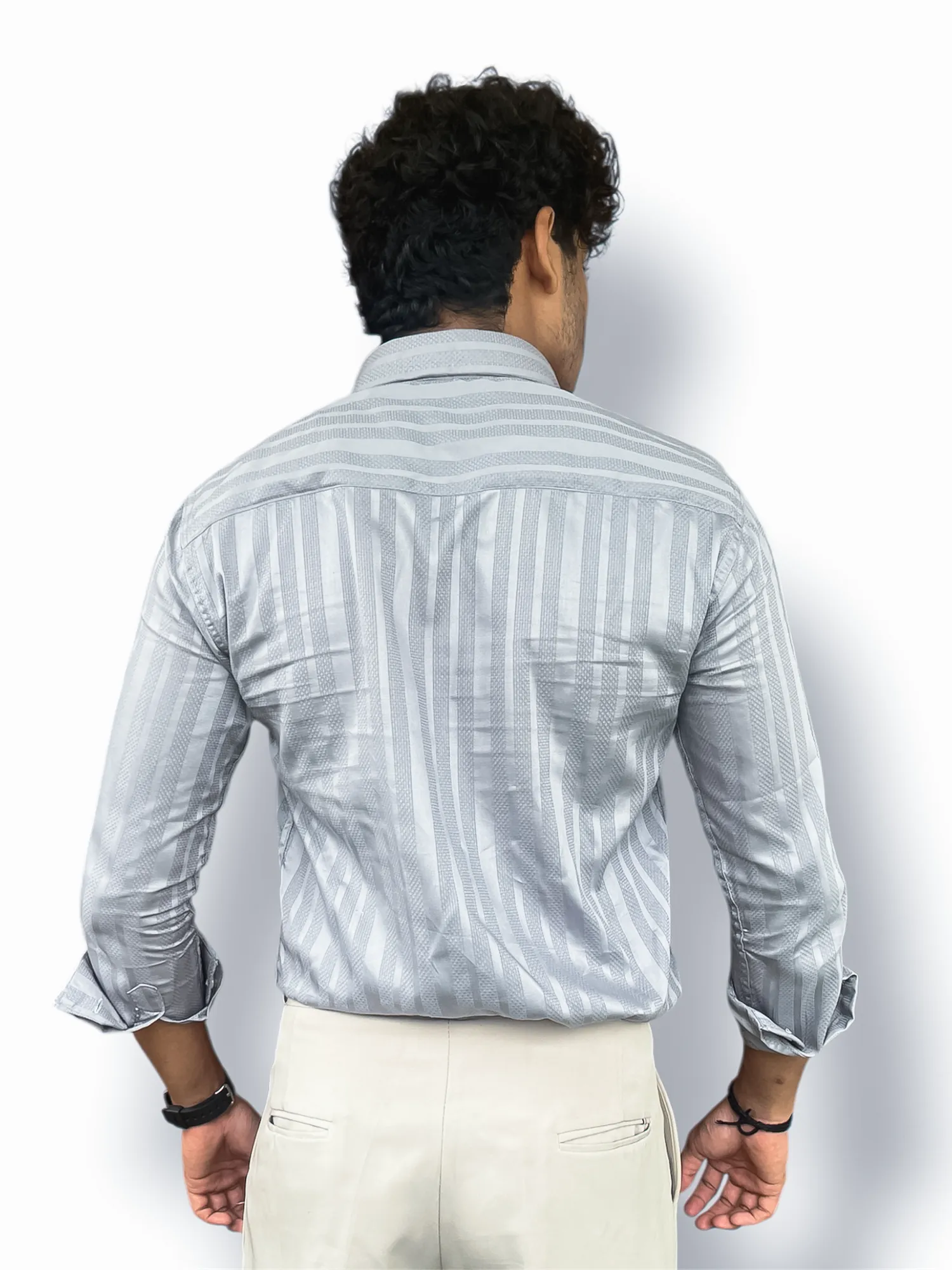 Jacquard Full-Hand Shirt – Grey | Premium Men’s Stylish Wear - Image 3