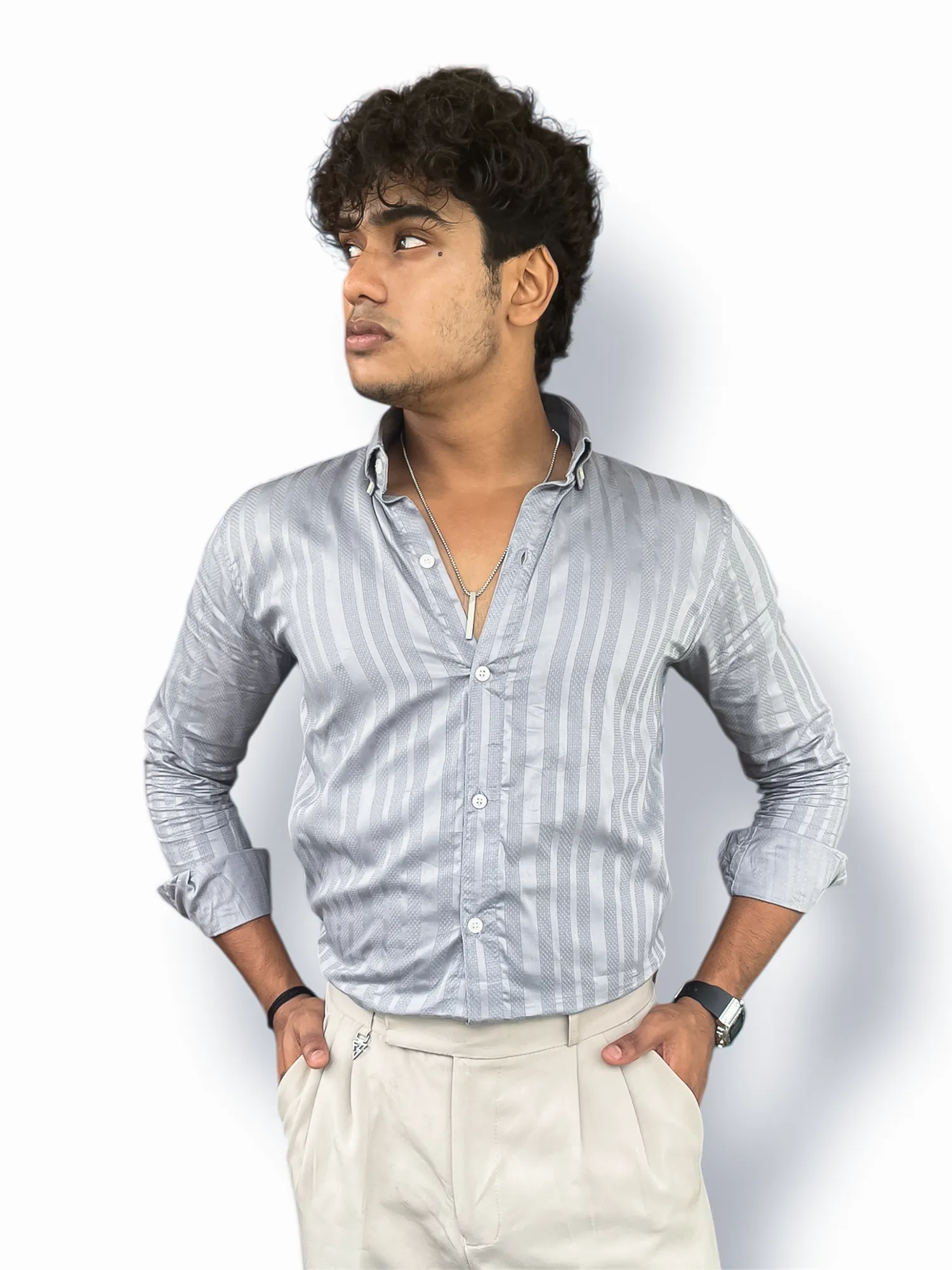 Jacquard Full-Hand Shirt – Grey | Premium Men’s Stylish Wear