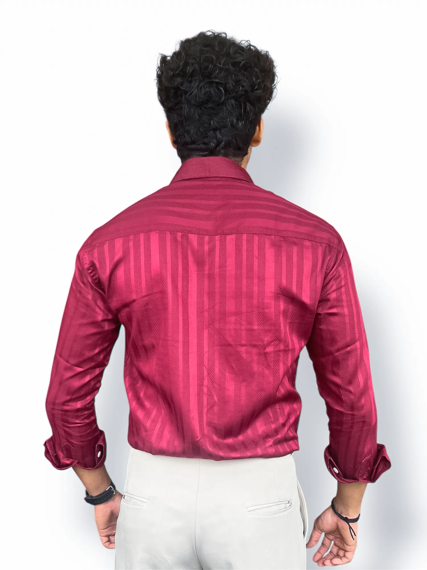 Jacquard Full-Hand Shirt – Maroon | Premium Men’s Stylish Wear - Image 3