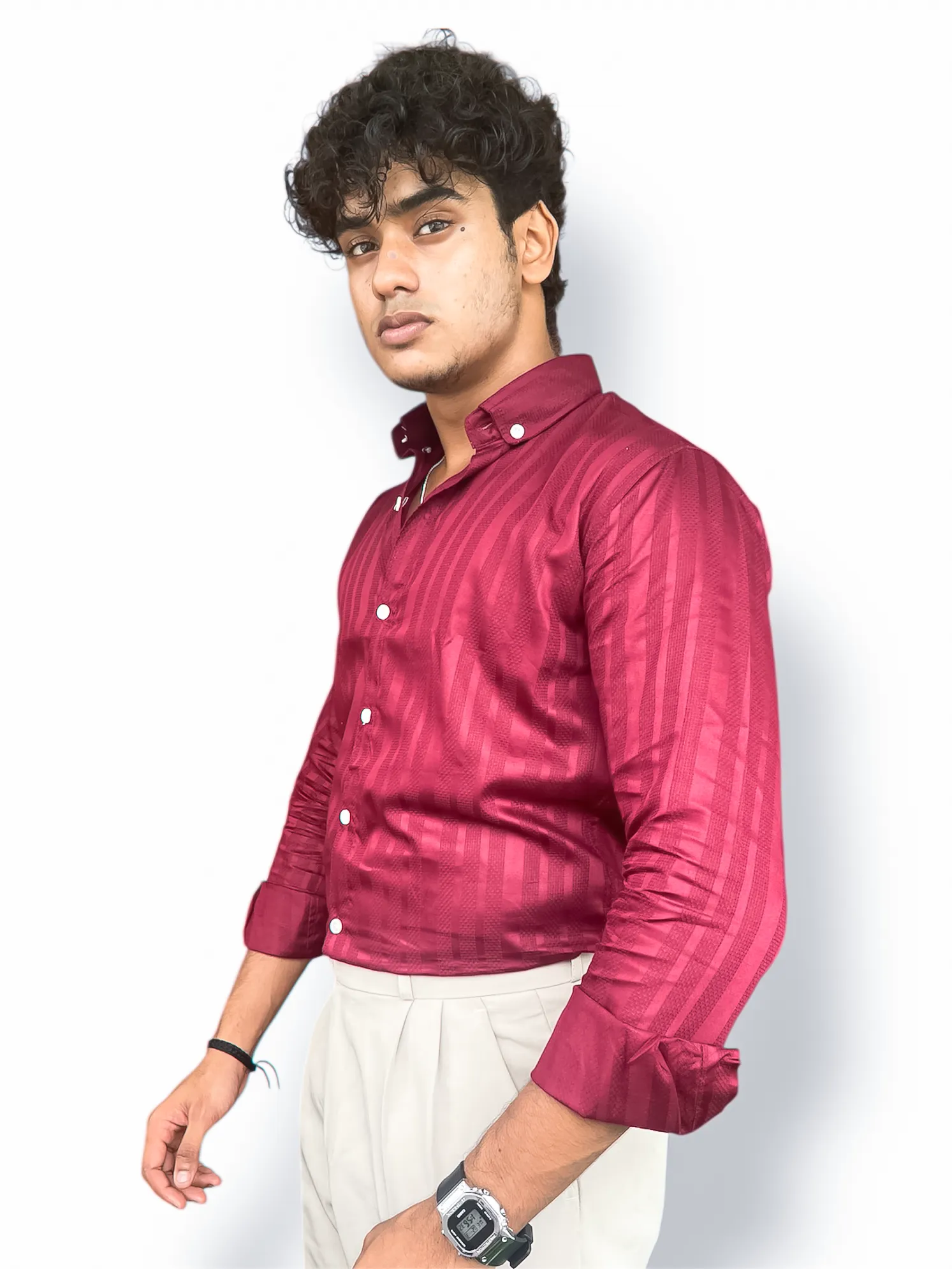 Jacquard Full-Hand Shirt – Maroon | Premium Men’s Stylish Wear - Image 2