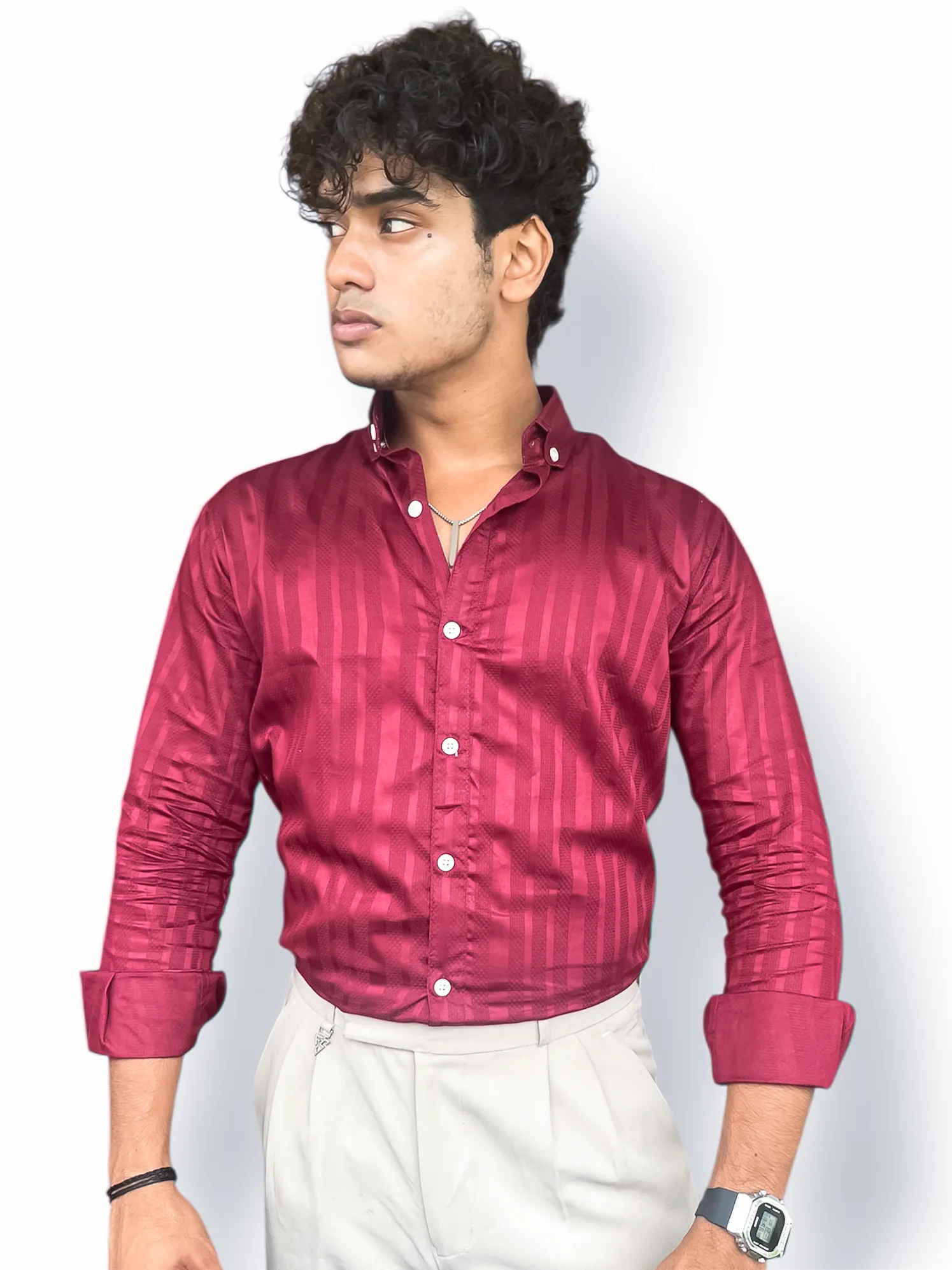 Jacquard Full-Hand Shirt – Maroon | Premium Men’s Stylish Wear