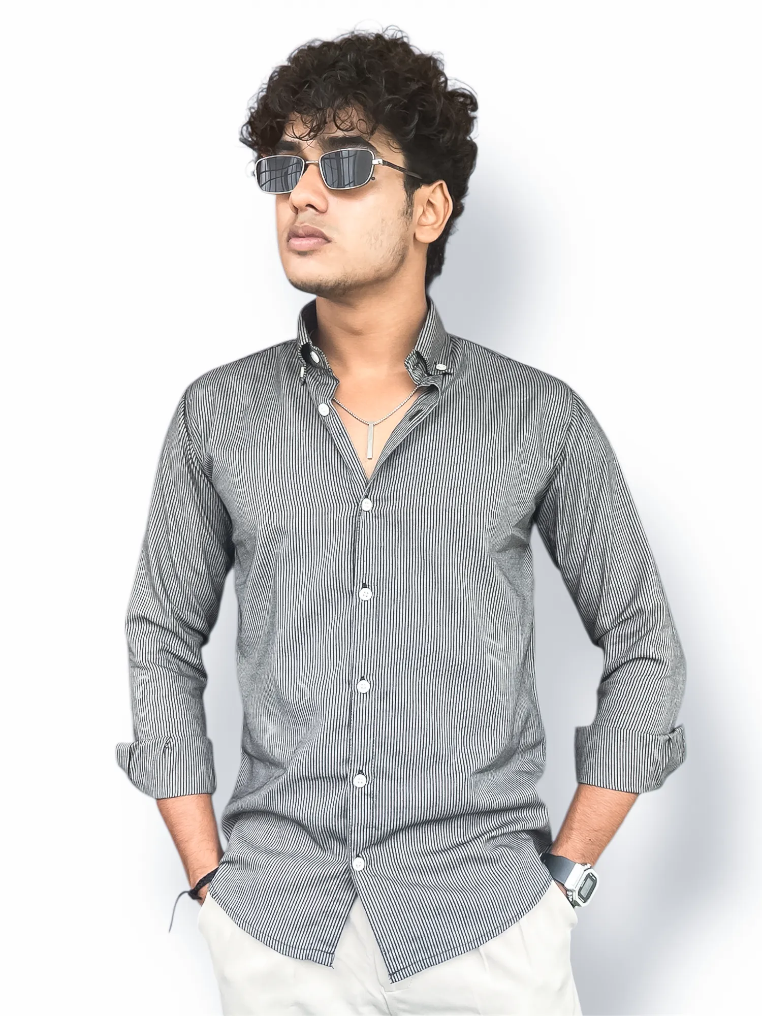 Oxford Full-Hand Shirt – Black & Grey | Premium Men’s Casual Shirt