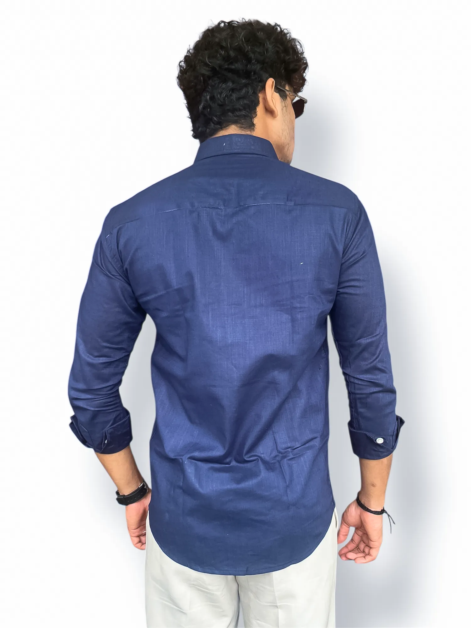 Linen Full-Hand Shirt for Men – Navy Blue - Image 3
